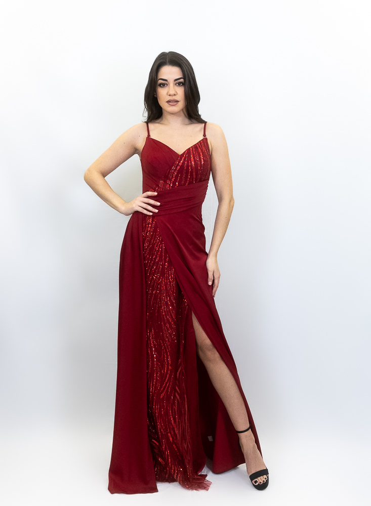 Mariza - Σατέν ασύμμετρο  φόρεμα με λαμπερές λεπτομέρειες - 1